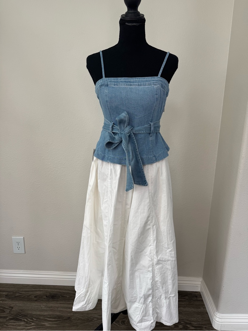 Anthropologie En Saison Denim Corset & White Maxi Dress Size S NWT